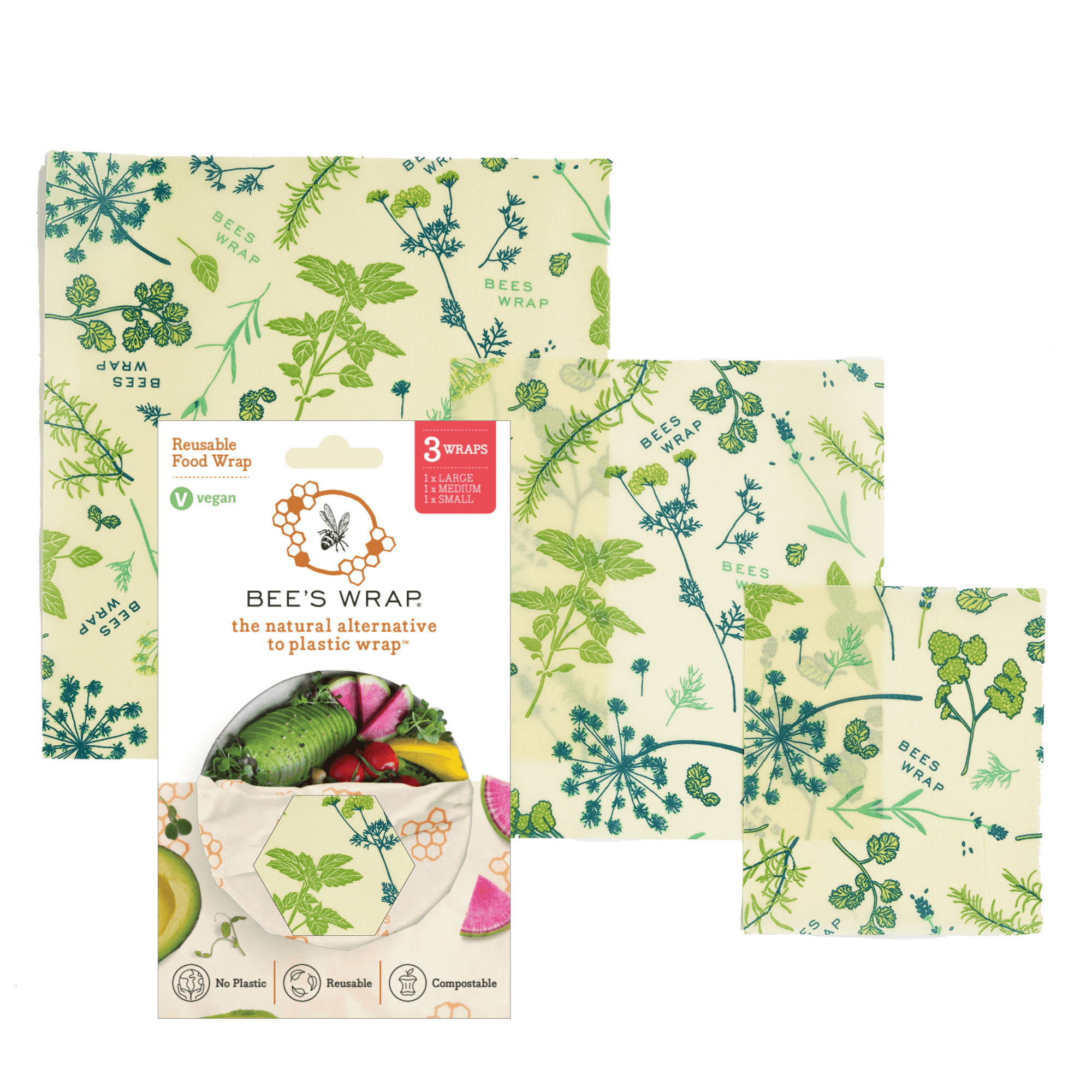 Bee's Wrap®: Assorted 3 Pack - Herb Garden, Plant Based Wax