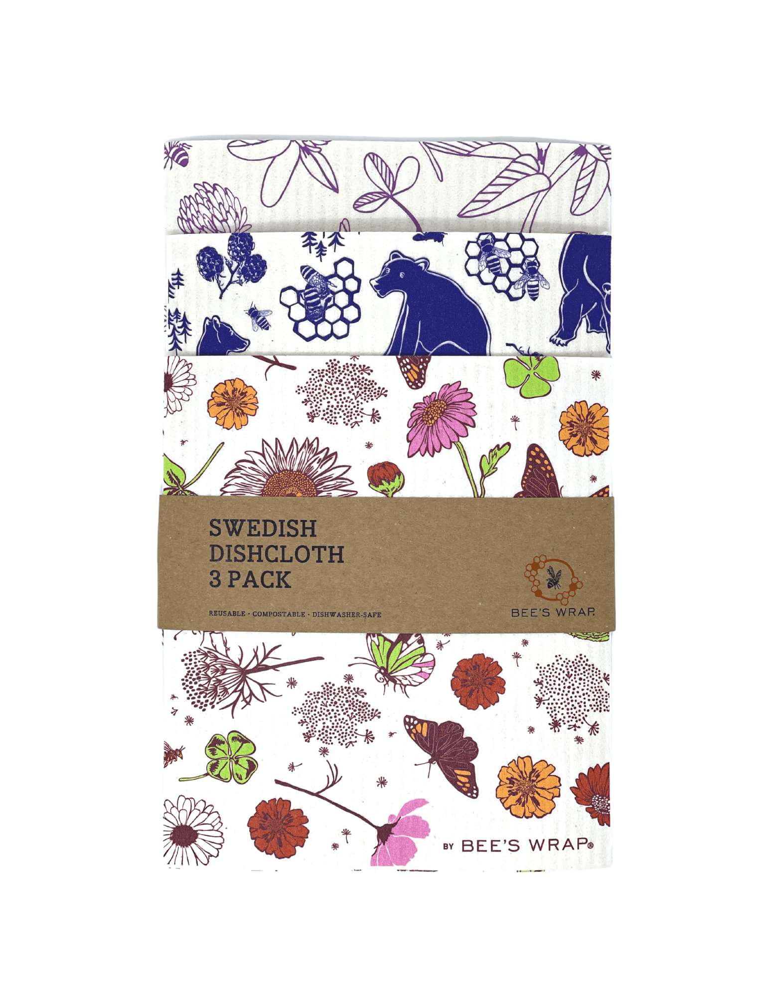 Bee's Wrap® Meadow Magic Reusable Swedish Dishcloth Set of 3
