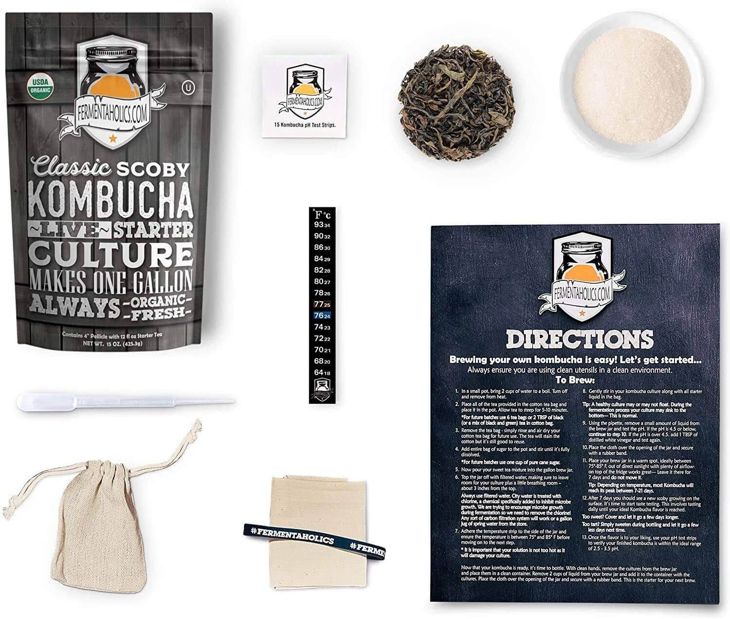 Complete Kombucha Brewing Starter Kit With 1 Gallon Brew Jar