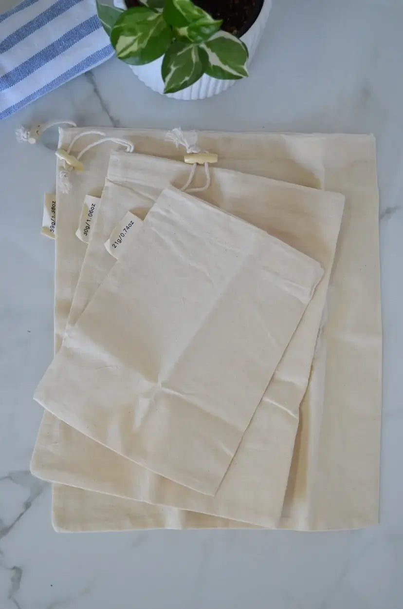 Reusable Cotton Muslin Bulk Bag Set for Dry Bulk Goods | Me Mother Earth