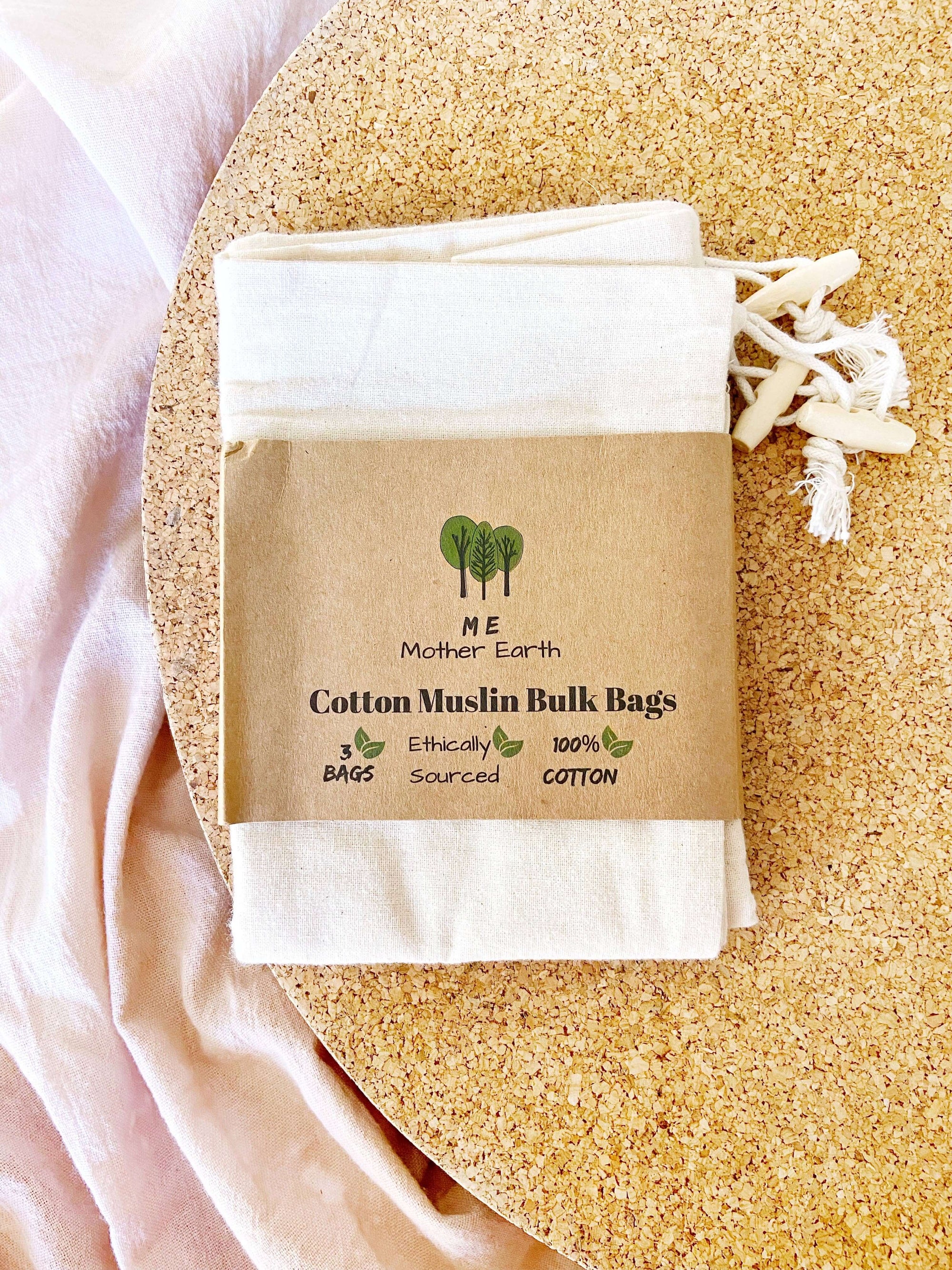 Reusable Cotton Muslin Bulk Bag Set for Dry Bulk Goods | Me Mother Earth