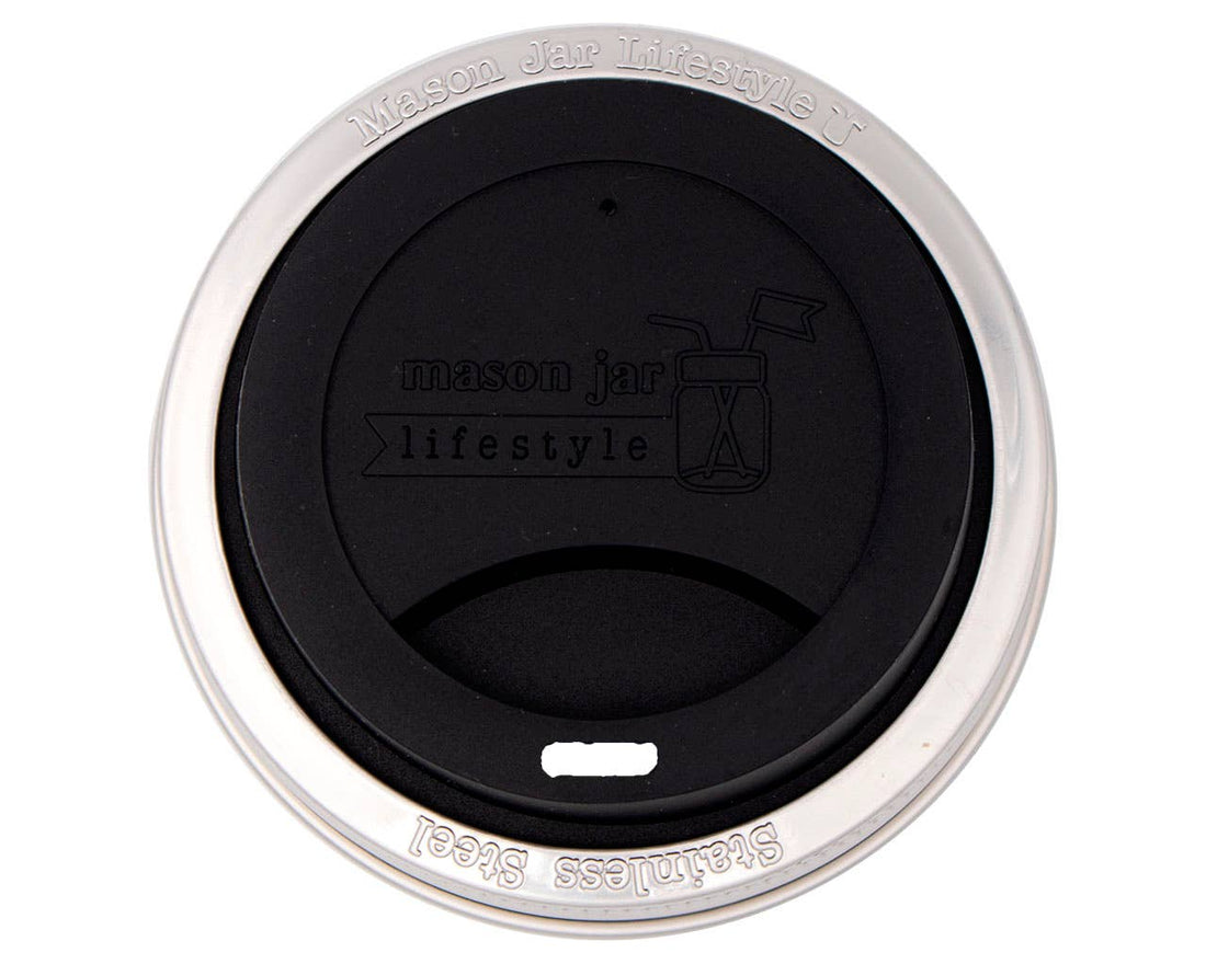 Silicone Drinking Lid with Stainless Steel Band for Mason Jars (Regular Mouth)