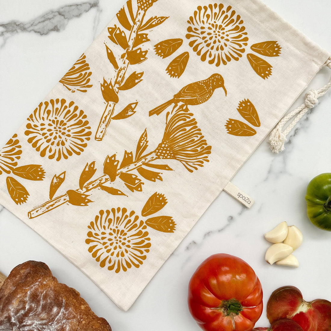 Beautiful Printed Bread Bag for Ciabatta 9.5 inch x 16 inch - Organic Cotton