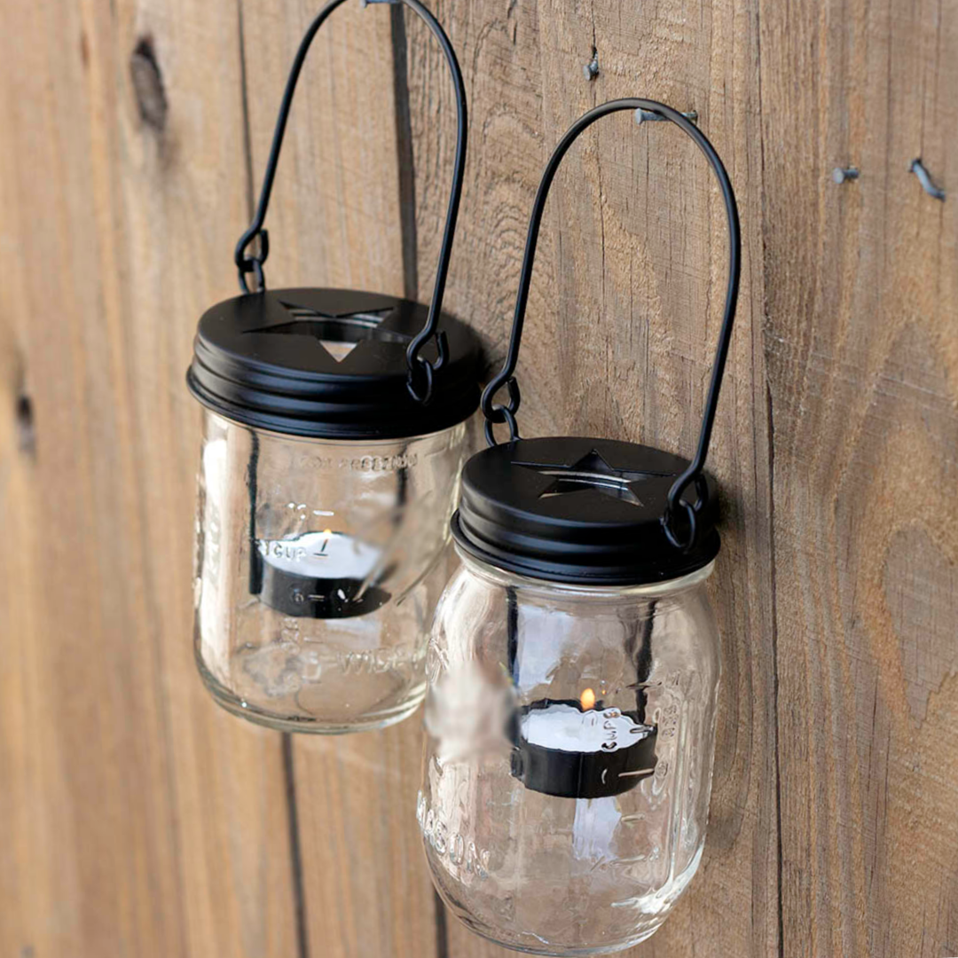 Black Star Cutout Tea Light Candle Holder Lids With Handles Set of 3
