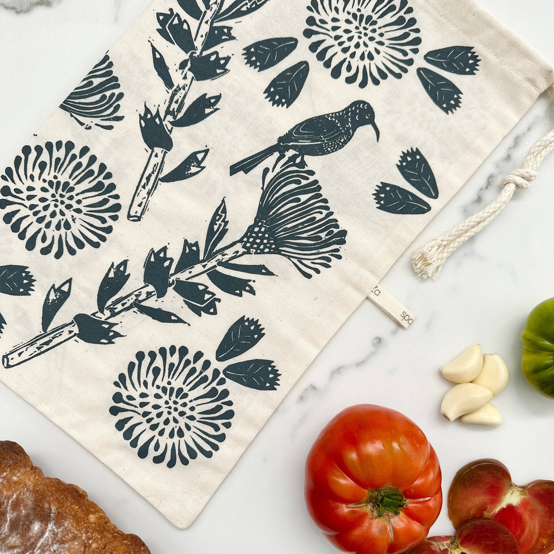 Beautiful Printed Bread Bag for Ciabatta 9.5 inch x 16 inch - Organic Cotton