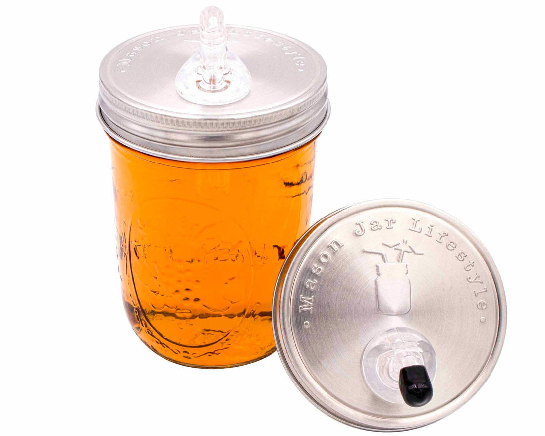 Liquor/Infusion Pour Spout Stainless Steel Lid for Mason Jars (Regular or Wide Mouth)