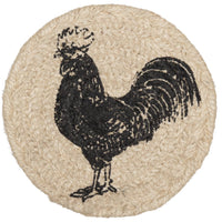 Charcoal Rooster 4 Inch Jute Coaster Set of 6