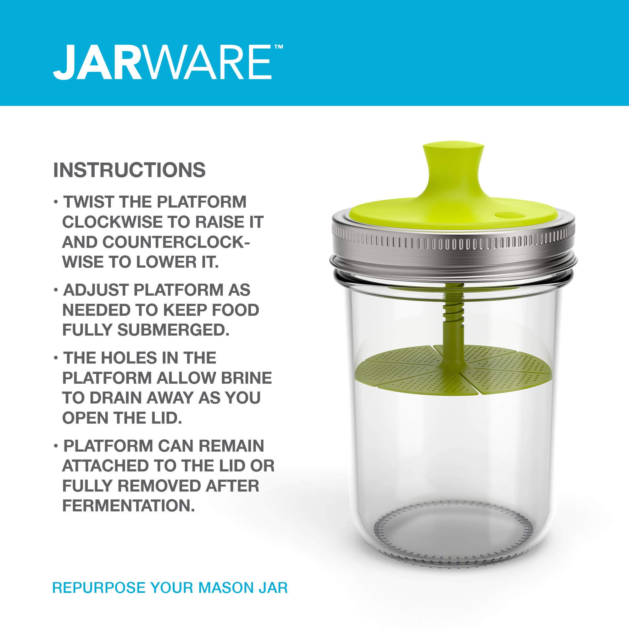 Jarware Fermentation Lid Insert for Mason Jars | Buy Now