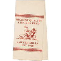 Red Chicken Muslin Unbleached Natural Tea Towel