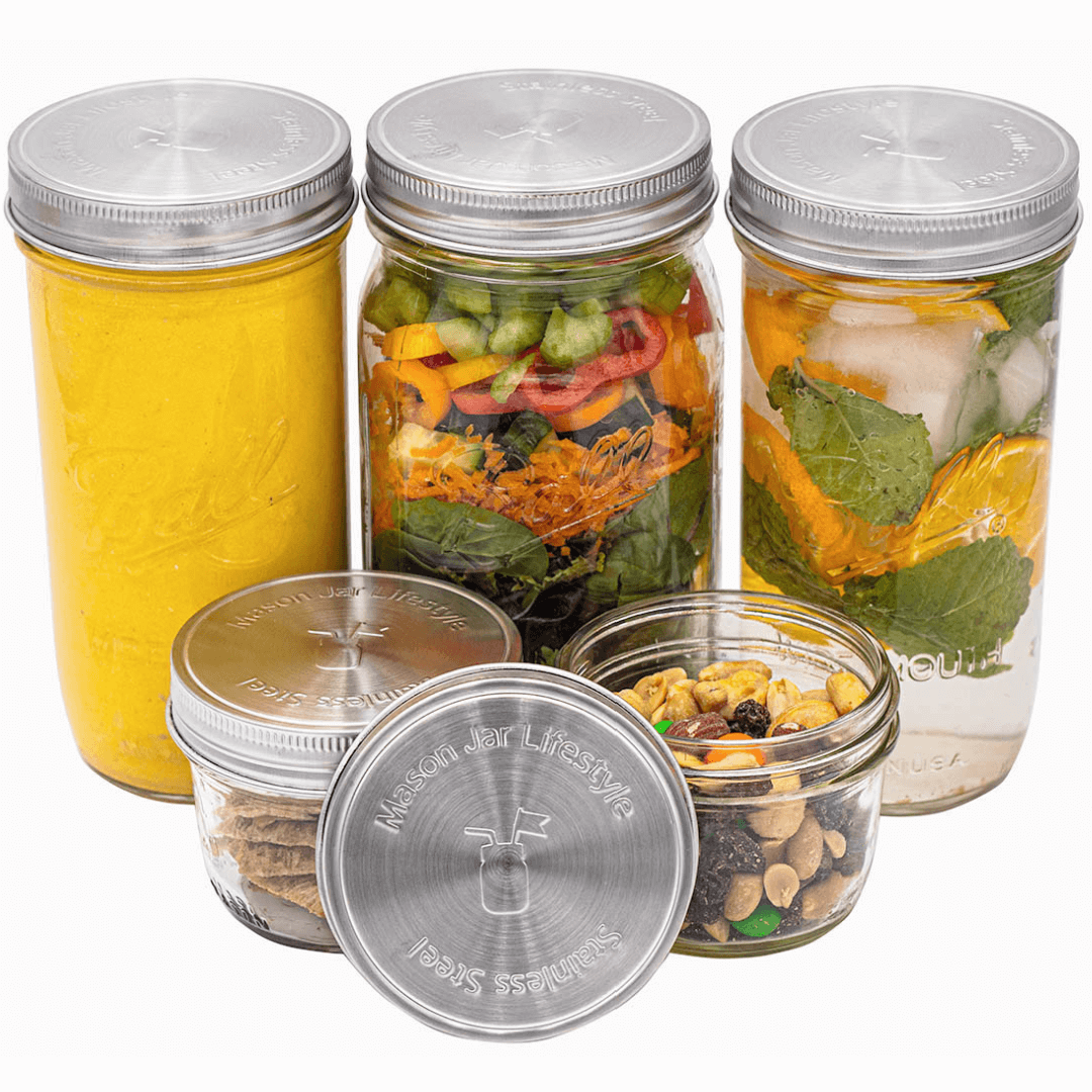 Stainless Steel Mason Jar Storage Lids w/Silicone Insert