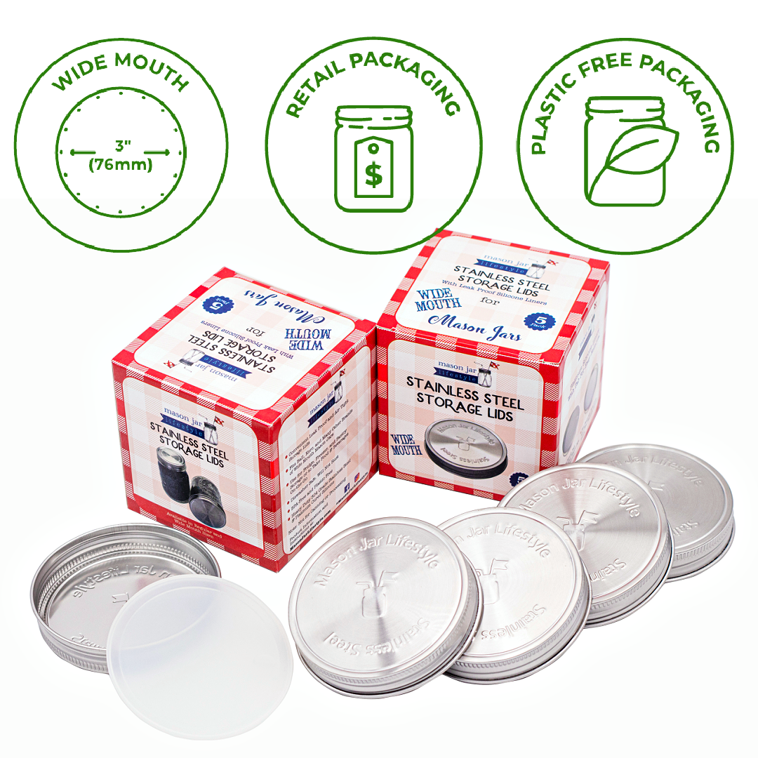 Stainless Steel Storage Lids w/ Silicone Seals for Mason Jars