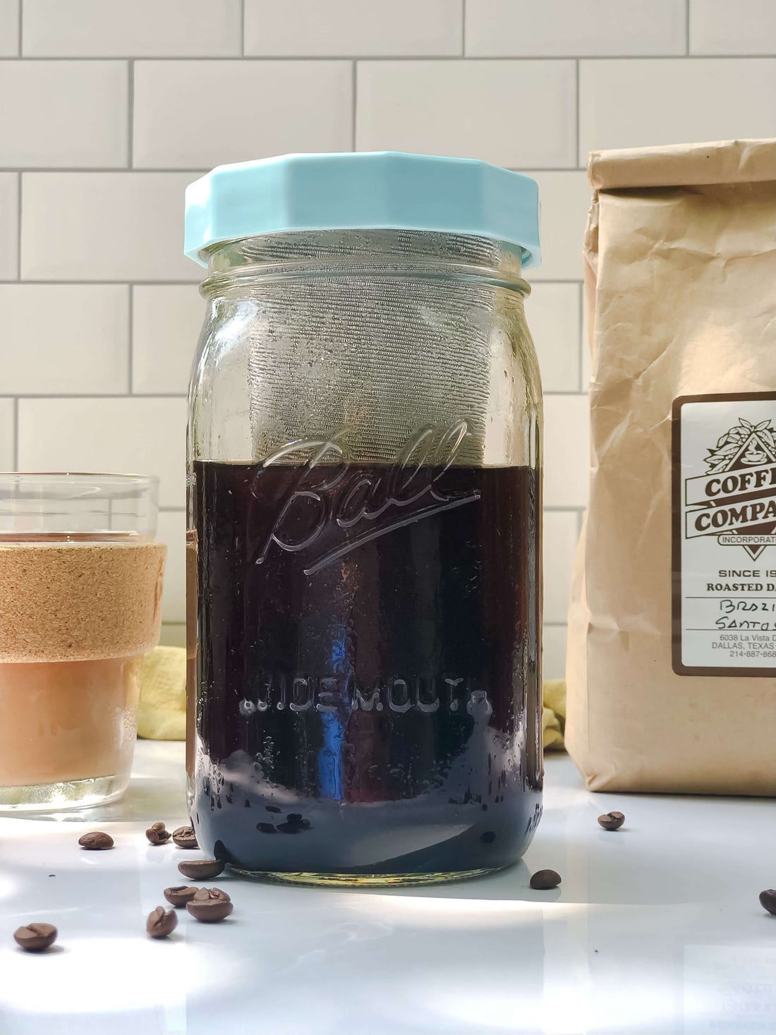 Cold Brew Filter for Mason Jar Wide Mouth Coffee Maker - 1 Quart (32  Ounces), Teal by Brewing America 
