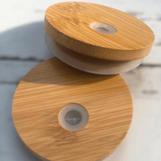 Bamboo Lid With Gasket Straw Hole Set of 2 (Fits Regular Mouth Jars)
