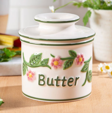 The Original Butter Bell® Crock - Hand Painted Raised Floral