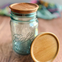 Wooden Acacia & Silicone Storage Lid for Mason Jars 6 Pack (Regular or Wide Mouth)