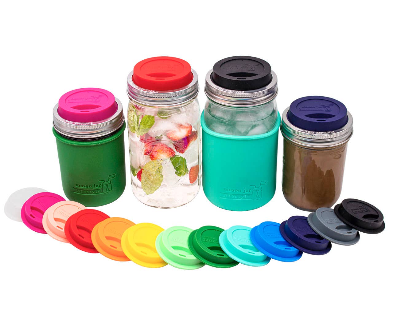 Silicone Drinking Lid with Stainless Steel Band for Mason Jars (Regular Mouth)