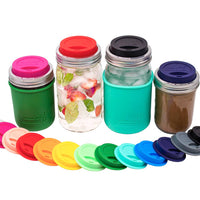 Silicone Drinking Lid with Stainless Steel Band for Mason Jars (Regular Mouth)