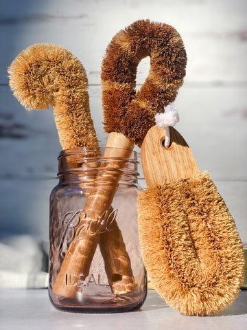 Small Coconut and Bamboo Dish Brush Scrubber Set of 3