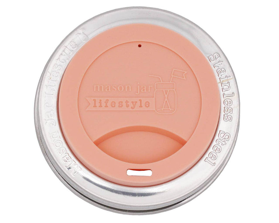 Silicone Drinking Lid with Stainless Steel Band for Mason Jars (Regular Mouth)