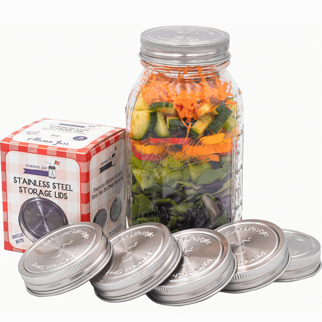 Stainless Steel Mason Jar Storage Lids w/Silicone Insert