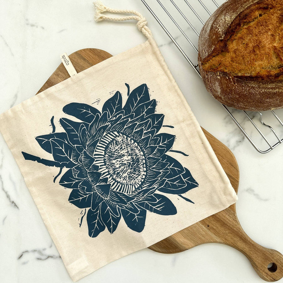 Beautiful Printed Bread Bag 11.5" Square for Round Loaves - Organic Cotton