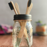 Decorative Finish Stainless Steel Toothbrush Holder Lid for Mason Jars (Regular Mouth)