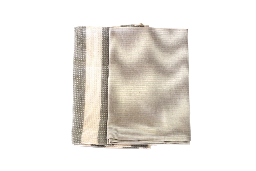 Striped Recycled Cotton Waffle Weave and Tea Towel Set of 2