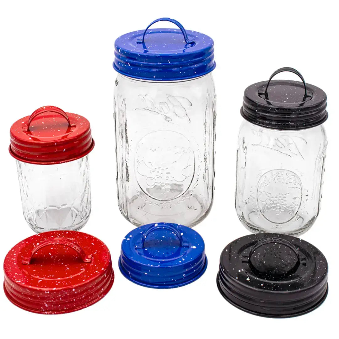 Speckled Enameled Handle/Canister Lids for Mason Jars (Select Size - Set of 4)