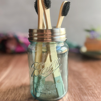 Decorative Finish Stainless Steel Toothbrush Holder Lid for Mason Jars (Regular Mouth)