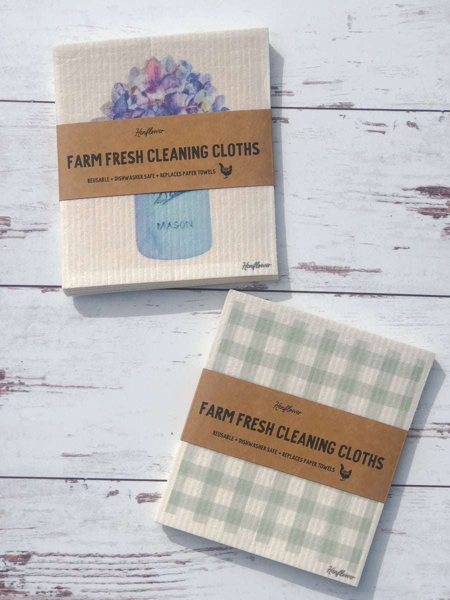 Farm Fresh Reusable Cleaning Cloths - Water Color Plaid Design (Set of 5)