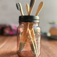 Decorative Finish Stainless Steel Toothbrush Holder Lid for Mason Jars (Regular Mouth)