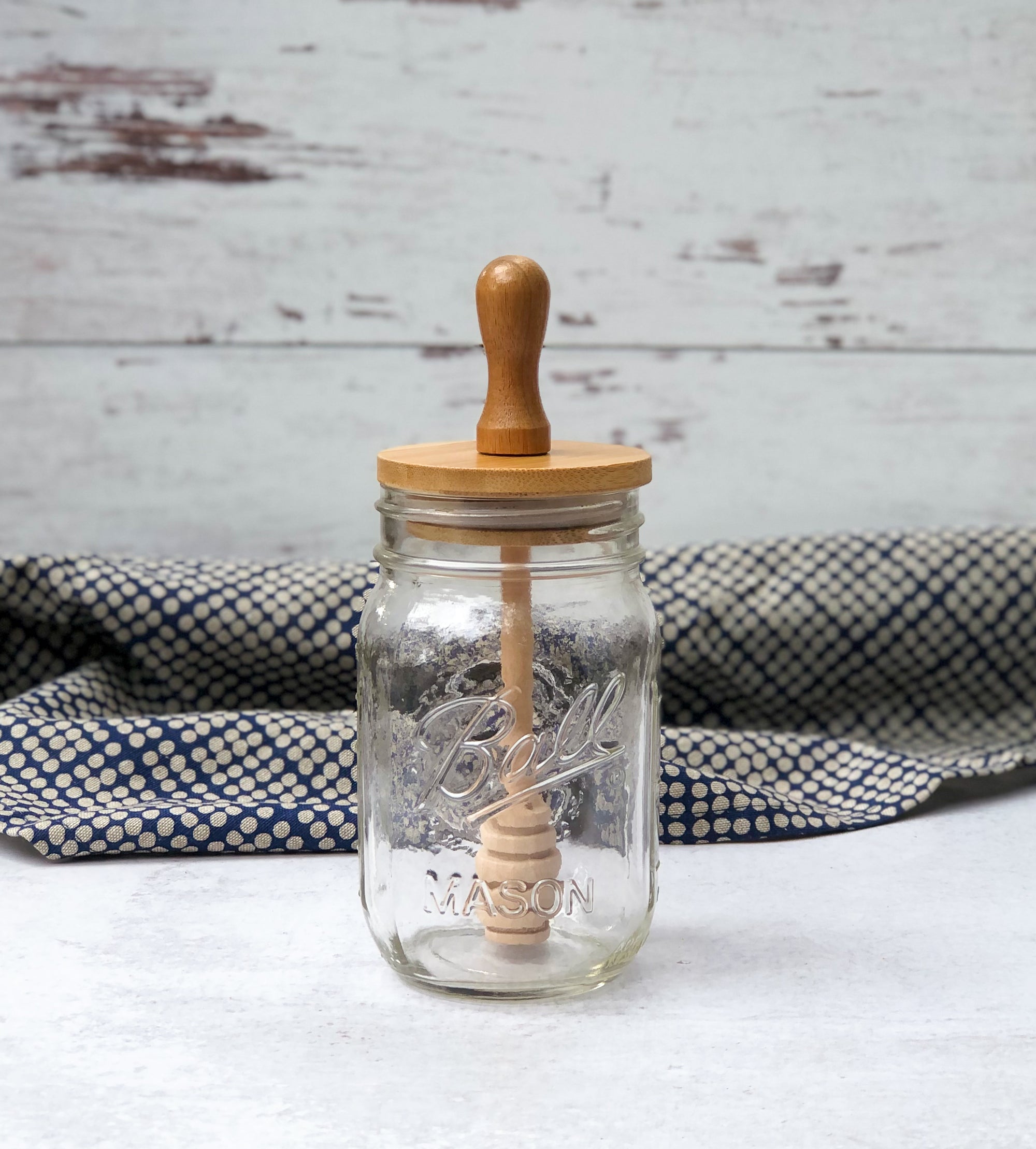 Wooden Honey Dipper Lid Kit for Regular Mouth Mason Jars