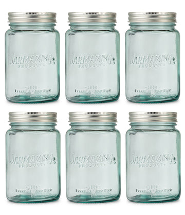 Six-Pack set of 16-Ounce Glass Mason Jars - Regular Mouth