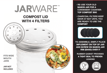 Compost Lid Insert for Wide Mouth Mason Jars (Ring/Jar Not Included)