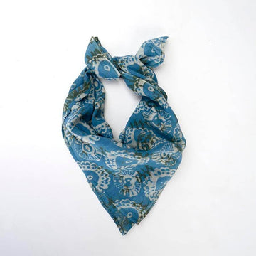 Chris Hand Printed & Dyed Blue Cotton Silk Unique Bandana | Ichcha