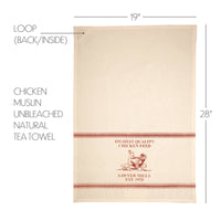 Red Chicken Muslin Unbleached Natural Tea Towel